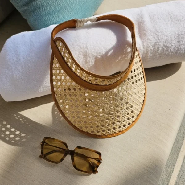 Adult Rattan & Leather Visor - Tan<Boutique Bonita Best