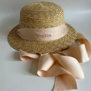 Bonita's Personalised Child Boater - Tie-up Cream Ribbon<Boutique Bonita Fashion