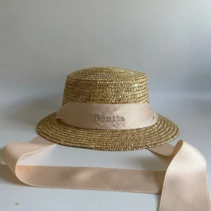 Bonita's Personalised Child Boater - Tie-up Cream Ribbon<Boutique Bonita Fashion