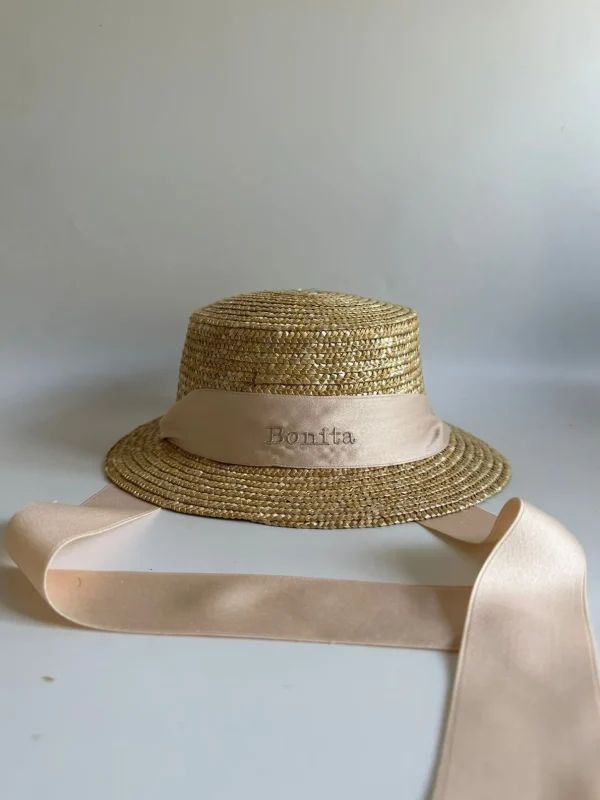 Bonita's Personalised Child Boater - Tie-up Cream Ribbon<Boutique Bonita Fashion