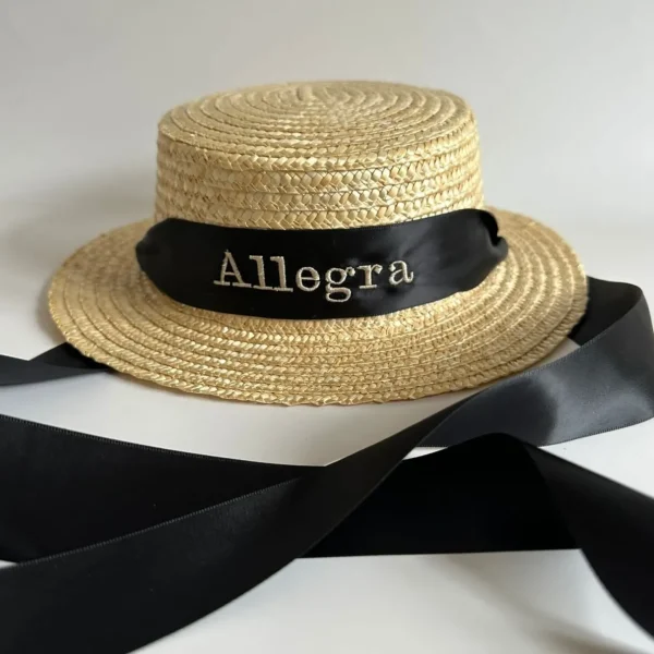 Bonita's Personalised Child Boater - Tie-up Black Ribbon<Boutique Bonita New