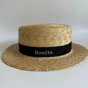 Bonita's Personalised Child Boater - Black Ribbon<Boutique Bonita New