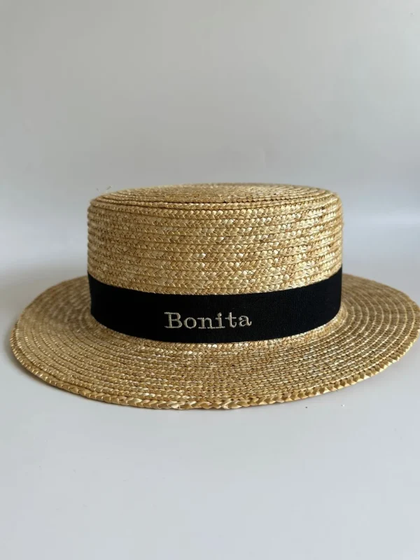 Bonita's Personalised Child Boater - Black Ribbon<Boutique Bonita New