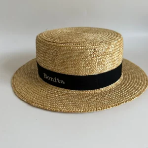 Bonita's Personalised Child Boater - Black Ribbon<Boutique Bonita New