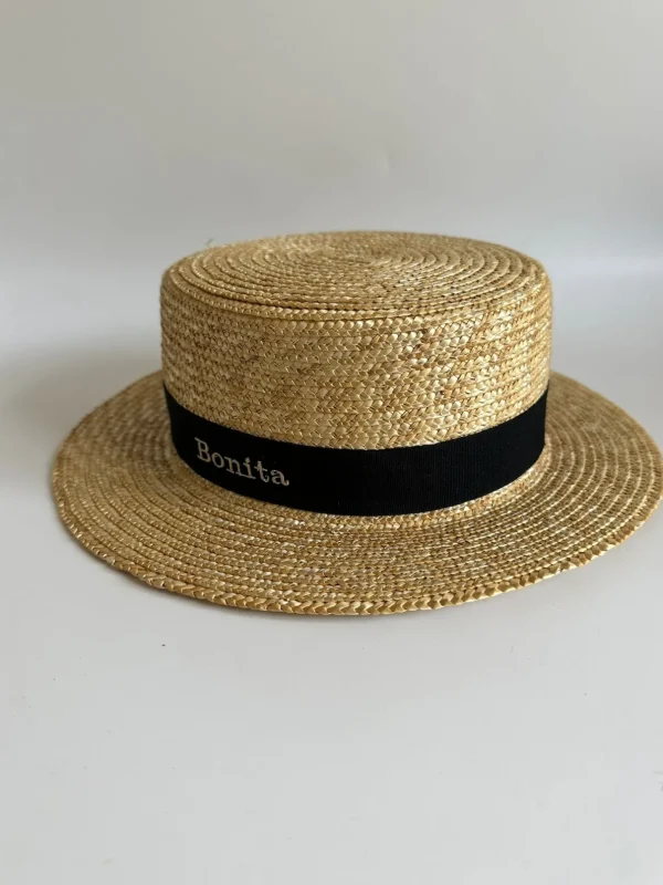 Bonita's Personalised Child Boater - Black Ribbon<Boutique Bonita New