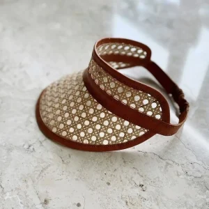 Child Leather & Rattan Beach Visor - Tan<Boutique Bonita Best