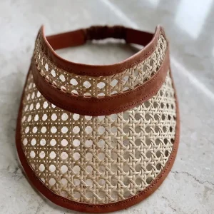 Child Leather & Rattan Beach Visor - Tan<Boutique Bonita Best