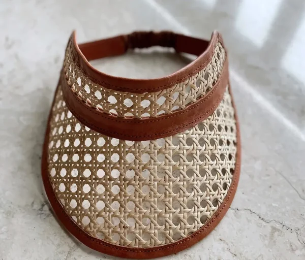 Child Leather & Rattan Beach Visor - Tan<Boutique Bonita Best