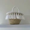 Mini White Tassel Palm Basket<Boutique Bonita Online