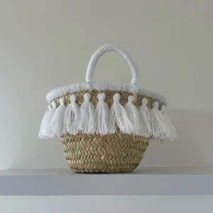 Mini White Tassel Palm Basket<Boutique Bonita Online