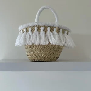 Mini White Tassel Palm Basket<Boutique Bonita Online