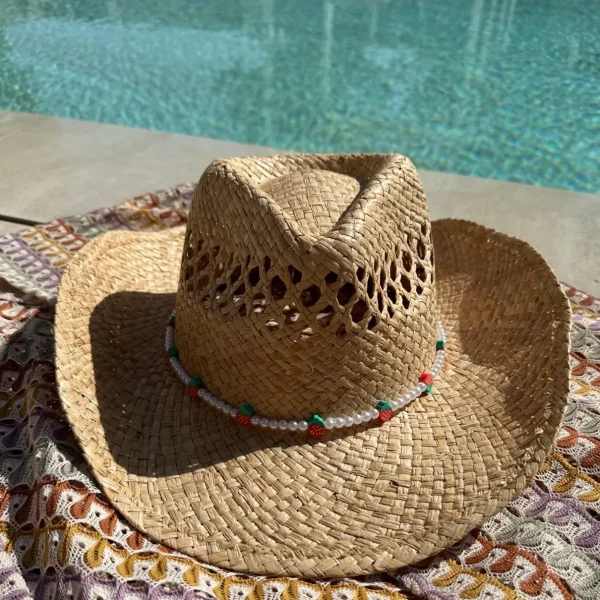 THE ADULT COWBOY HAT - STRAWBERRY PEARL BEAD BAND<Boutique Bonita Sale