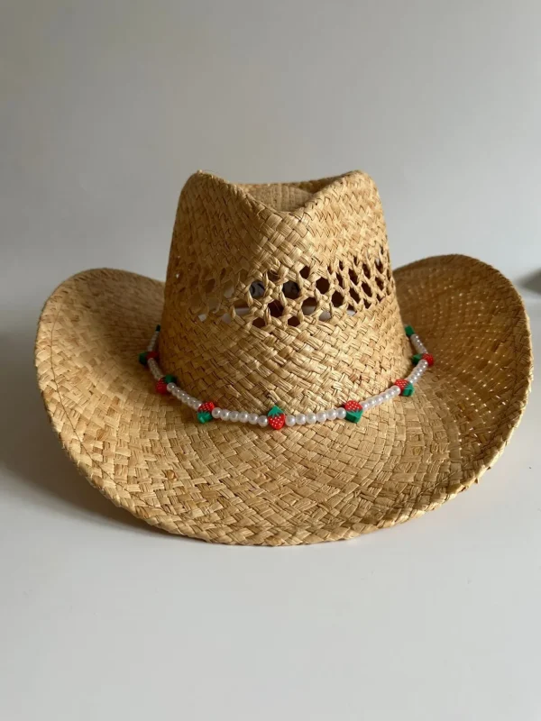 THE ADULT COWBOY HAT - STRAWBERRY PEARL BEAD BAND<Boutique Bonita Sale