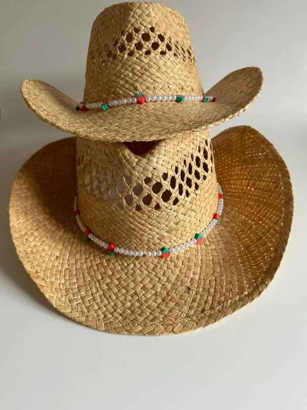 THE ADULT COWBOY HAT - STRAWBERRY PEARL BEAD BAND<Boutique Bonita Sale