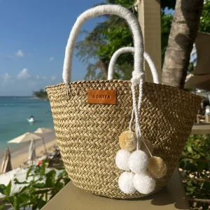 The Bali White Pom Pom Basket<Boutique Bonita Clearance