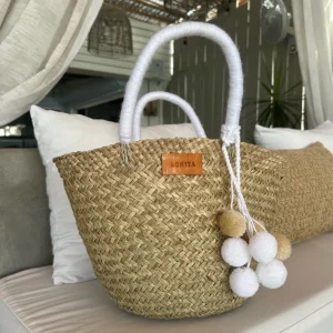 The Bali White Pom Pom Basket<Boutique Bonita Clearance