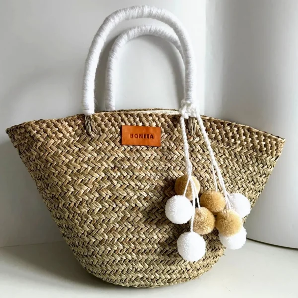 The Bali White Pom Pom Basket<Boutique Bonita Clearance