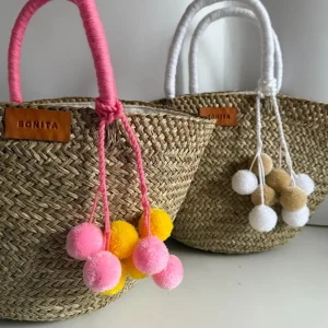 The Bali White Pom Pom Basket<Boutique Bonita Clearance