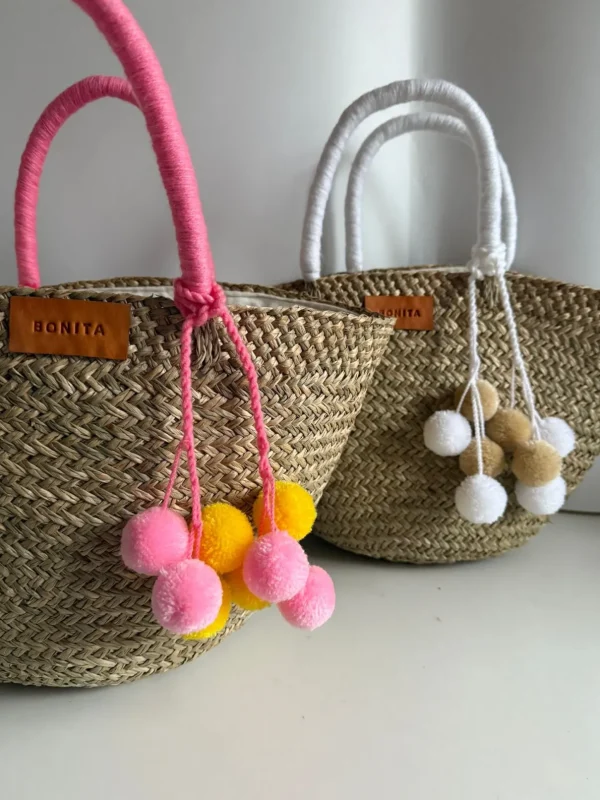 The Bali White Pom Pom Basket<Boutique Bonita Clearance