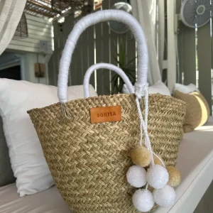 The Bali White Pom Pom Basket<Boutique Bonita Clearance
