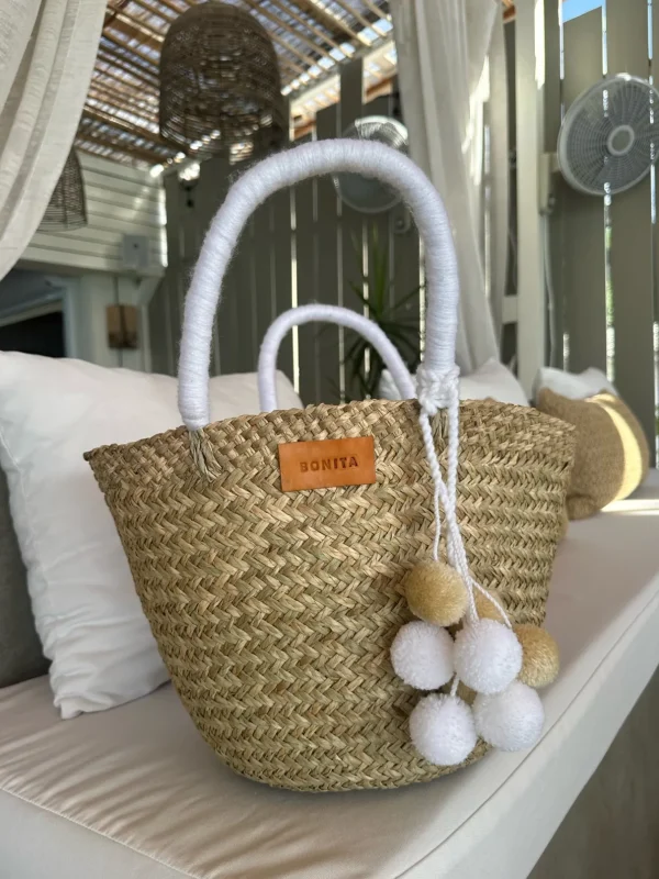 The Bali White Pom Pom Basket<Boutique Bonita Clearance