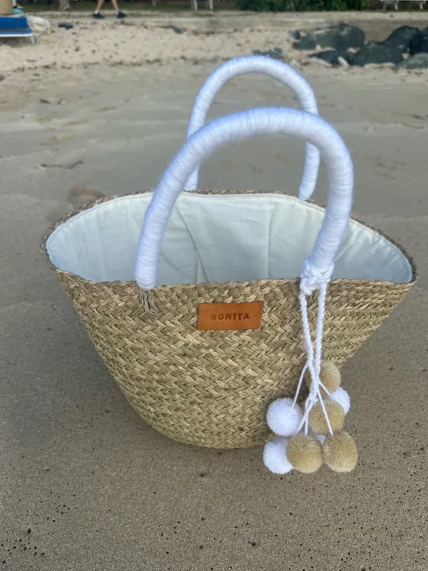 The Bali White Pom Pom Basket<Boutique Bonita Clearance