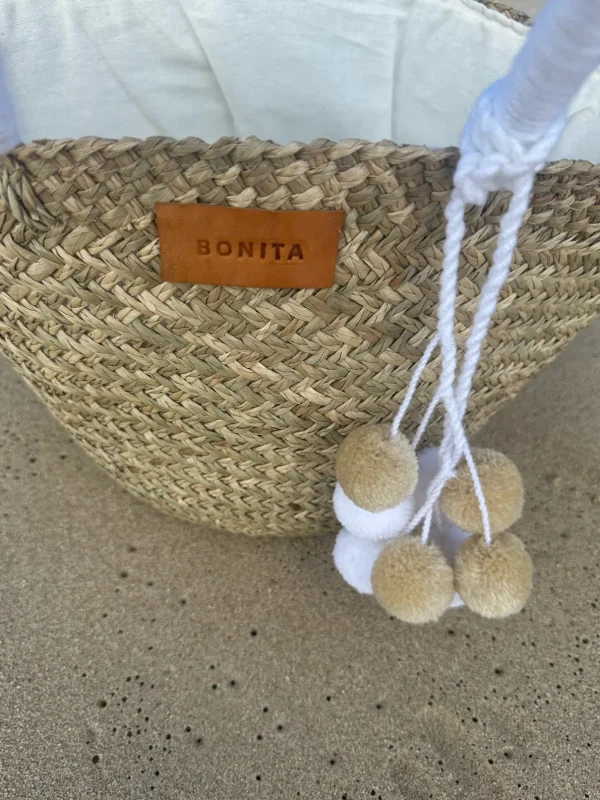 The Bali White Pom Pom Basket<Boutique Bonita Clearance