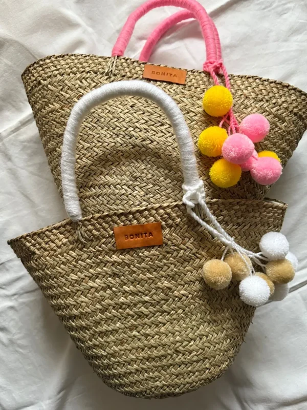 The Bali White Pom Pom Basket<Boutique Bonita Clearance