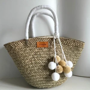 The Bali White Pom Pom Basket<Boutique Bonita Clearance
