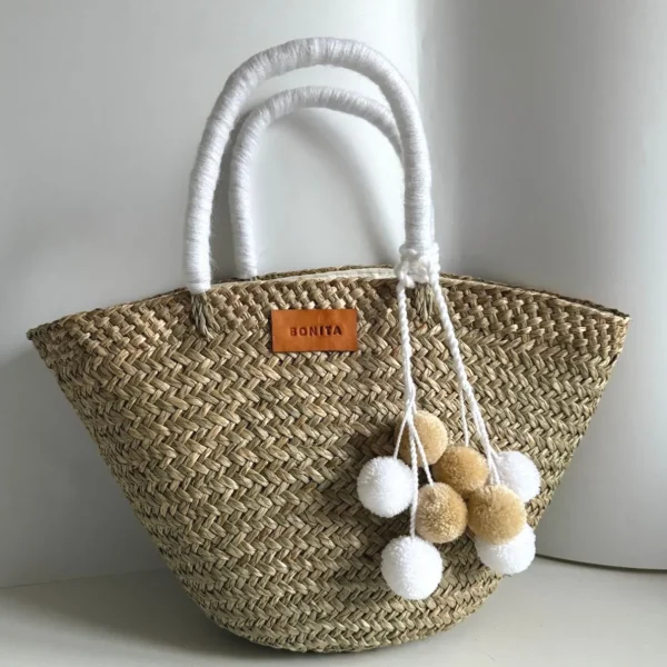 The Bali White Pom Pom Basket<Boutique Bonita Clearance