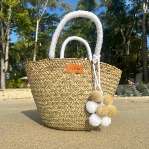 The Bali White Pom Pom Basket<Boutique Bonita Clearance