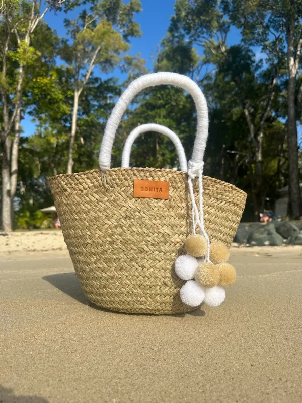The Bali White Pom Pom Basket<Boutique Bonita Clearance