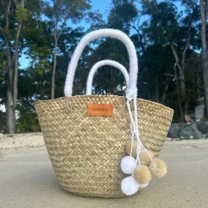 The Bali White Pom Pom Basket<Boutique Bonita Clearance