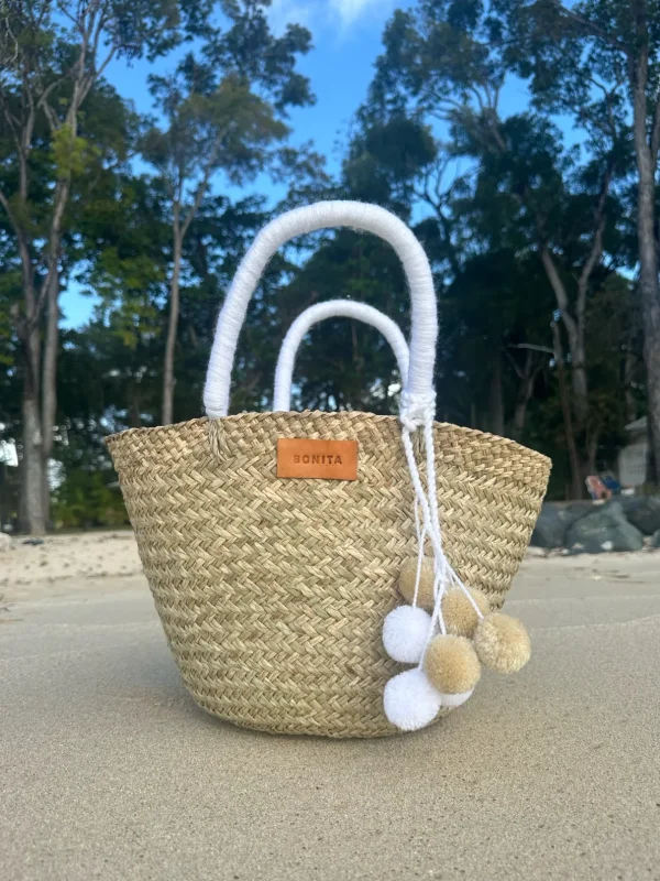 The Bali White Pom Pom Basket<Boutique Bonita Clearance