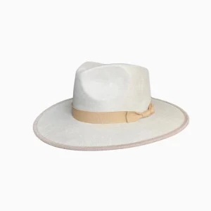 Vegan Suede Unisex Rancher Hat - Ivory with Nude Bow<Boutique Bonita New
