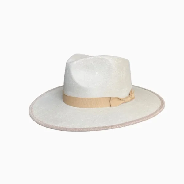 Vegan Suede Unisex Rancher Hat - Ivory with Nude Bow<Boutique Bonita New